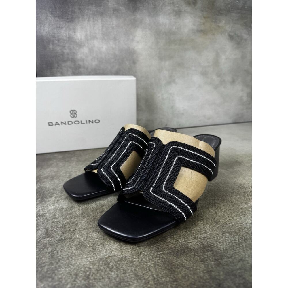 Bandolino Textured Geometric Black Beige Block Heel Slide Sandals Women’s 9.5M